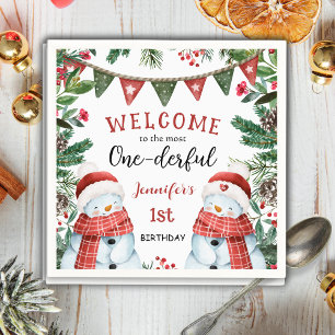 Kerst 1e verjaardag Schattig Winter Bos Servet