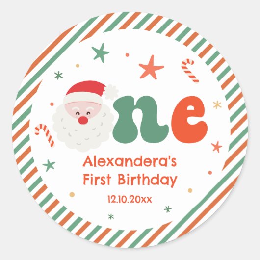 Kerst 1e verjaardagsfeestje  ronde sticker (Voorkant)