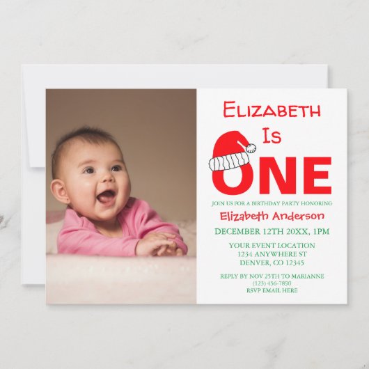 Kerst 1e verjaardagsuitnodiging kaart (Voorkant)