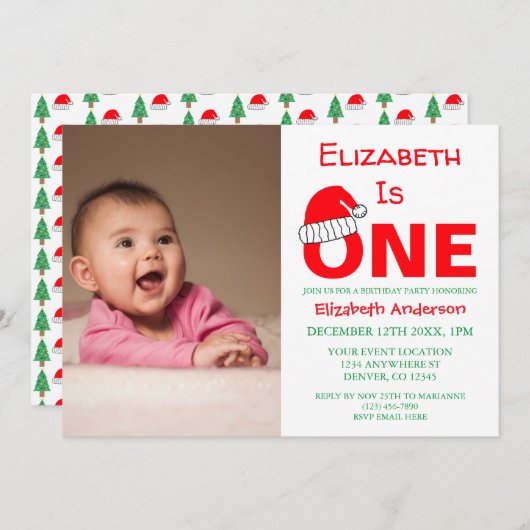 Kerst 1e verjaardagsuitnodiging kaart (Voorkant / Achterkant)