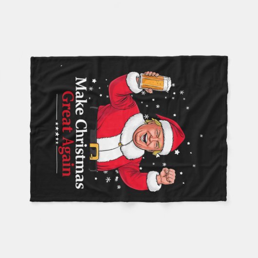 Kerst 2024 Grappig Trump &amp; Bier Maak Kerst Fleece Deken (Voorkant (Horizontaal))
