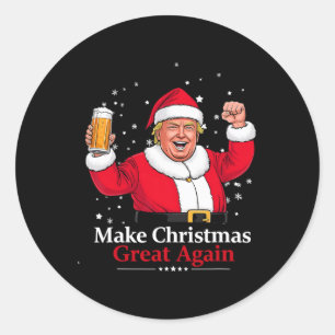 Kerst 2024 Grappig Trump & Bier Maak Kerst Ronde Sticker