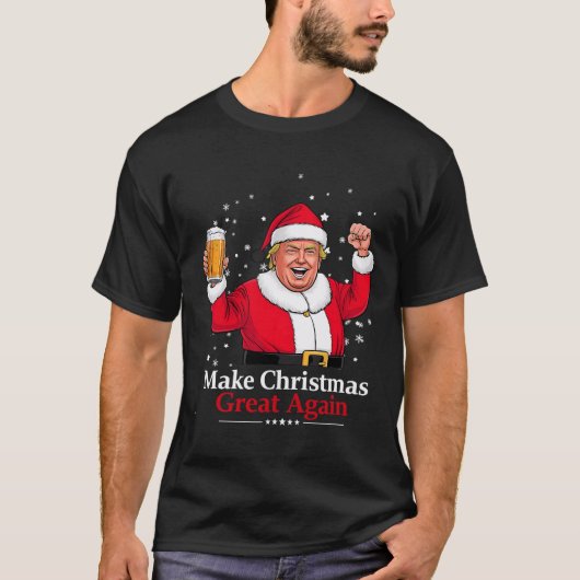 Kerst 2024 Grappig Trump &amp; Bier Maak Kerst T-shirt (Voorkant)