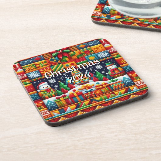 Kerst 2024 Kente Doek Plastic Onderzetter (Linkerzijde)