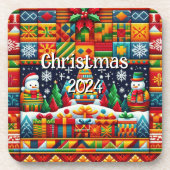 Kerst 2024 Kente Doek Plastic Onderzetter (Voorkant)