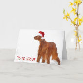 Kerst 2025 Ierse Setter in de sneeuw Kaart (Gele Bloem)