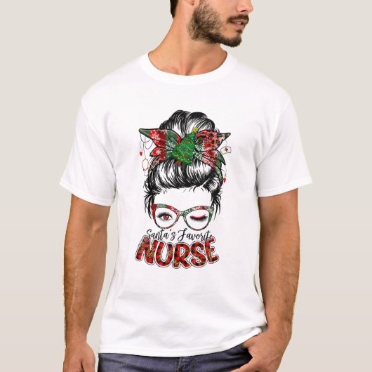 Kerst 2025 Messy Bun Santa's T-shirt (Voorkant)