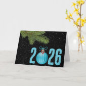 Kerst 2025 Ornament met sneeuwvlokken Kaart (Gele Bloem)