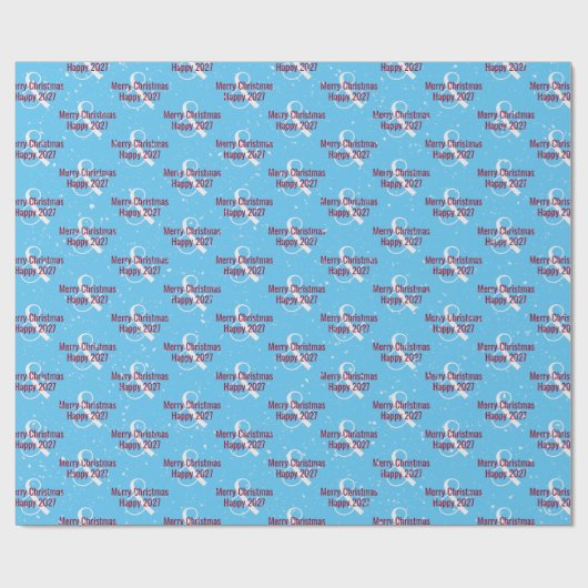 Kerst 2025 Tekst op Blauw Cadeaupapier (Vlak)