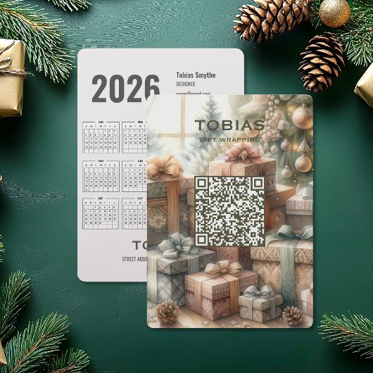 Kerst 2026 Kalender QR Code Visitekaartje Feestdagenkaart