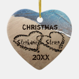 Kerst 20XX Twee harten in zand aangepaste Ornament