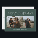 Kerst 2 foto waterverf botanisch groen feestdagenkaart<br><div class="desc">Merry Christmas modern elegant waterverf gedroogde botanische bloemen gedempte kleuren groen vakantie 2 foto kerstkaart.</div>