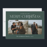 Kerst 2 foto waterverf botanisch groen feestdagenkaart<br><div class="desc">Merry Christmas modern elegant waterverf gedroogde botanische bloemen gedempte kleuren groen vakantie 2 foto kerstkaart.</div>