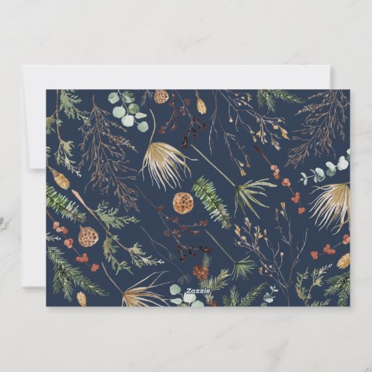 Kerst 2 foto waterverf botanisch marineblauw feestdagenkaart (Achterkant)
