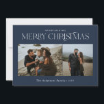 Kerst 2 foto waterverf botanisch marineblauw feestdagenkaart<br><div class="desc">Merry Christmas modern elegant waterverf gedroogde botanische bloemen gedempte kleuren marineblauw vakantie 2 foto kerstkaart.</div>