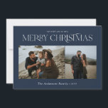 Kerst 2 foto waterverf botanisch marineblauw feestdagenkaart<br><div class="desc">Merry Christmas modern elegant waterverf gedroogde botanische bloemen gedempte kleuren marineblauw vakantie 2 foto kerstkaart.</div>