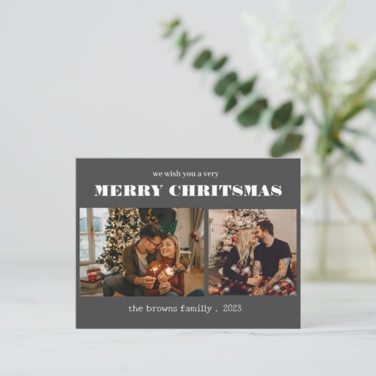 Kerst 2 foto waterverf botanische bloemen holi feestdagenkaart (Staand voorkant)