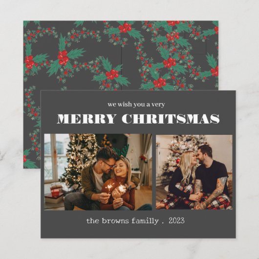 Kerst 2 foto waterverf botanische bloemen holi feestdagenkaart (Voorkant / Achterkant)