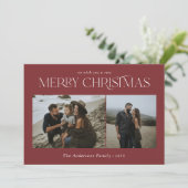 Kerst 2 foto waterverf botanische bordeaux feestdagenkaart (Staand voorkant)