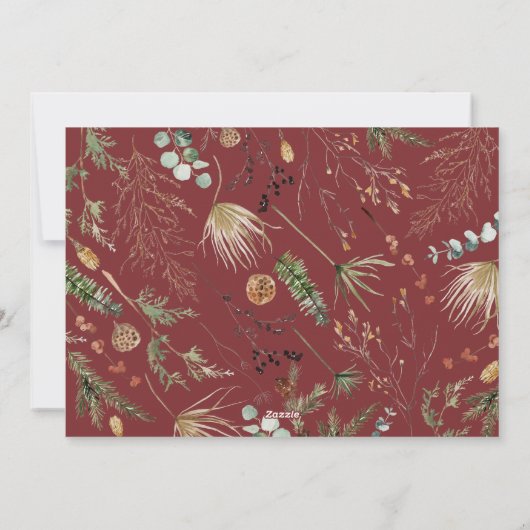 Kerst 2 foto waterverf botanische bordeaux feestdagenkaart (Achterkant)