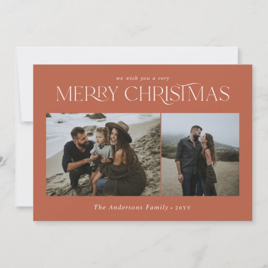 Kerst 2 foto waterverf botanische terracotta feestdagenkaart (Voorkant)