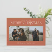 Kerst 2 foto waterverf botanische terracotta feestdagenkaart (Staand voorkant)