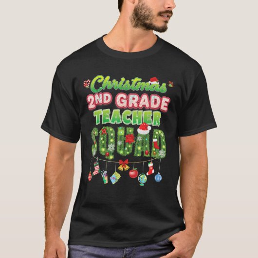 Kerst 2e klas leraar Squad Merry Pine Tree T-shirt (Voorkant)