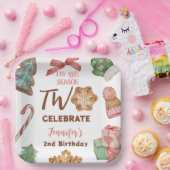 Kerst 2e Verjaardag Meisje Roze Winter Party Papieren Bordje (Feest)
