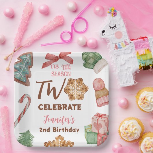 Kerst 2e Verjaardag Meisje Roze Winter Party Papieren Bordje (Feest)