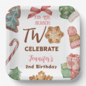 Kerst 2e Verjaardag Meisje Roze Winter Party Papieren Bordje (Voorkant)