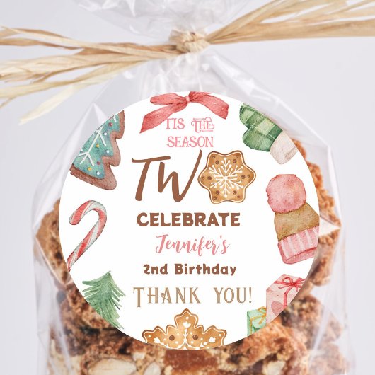 Kerst 2e Verjaardag Meisje Roze Winter Party Ronde Sticker