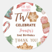 Kerst 2e Verjaardag Meisje Roze Winter Party Ronde Sticker (Voorkant)