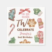 Kerst 2e Verjaardag Meisje Roze Winter Party Servet (Voorkant)