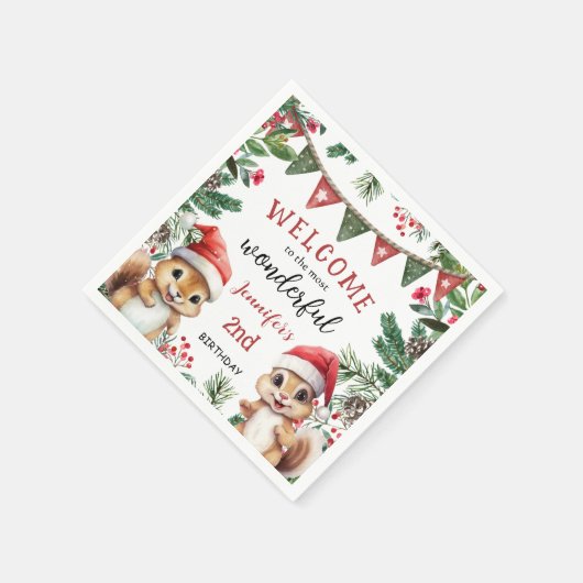 Kerst 2e Verjaardag Schattigee Winter Eekhoorn Servet (Hoek)