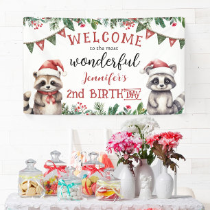 Kerst 2e Verjaardag Woodland Winter Party Spandoek