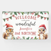 Kerst 2e Verjaardagsfeest Schattigee Eekhoorn Spandoek (Horizontaal)