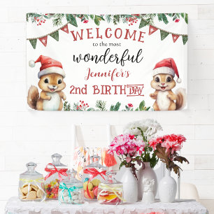 Kerst 2e Verjaardagsfeest Schattigee Eekhoorn Spandoek