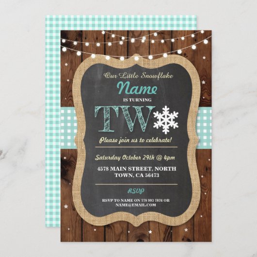 Kerst 2e Verjaardagsfeest Winter 2 Uitnodigen Kaart (Voorkant / Achterkant)