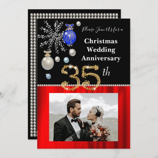 Kerst 35e bruiloft Jubileum zwart en goud Kaart (Voorkant / Achterkant)