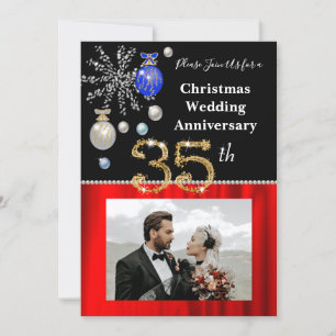 Kerst 35e bruiloft Jubileum zwart en goud Kaart
