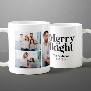 Kerst 3 Familie Foto Collage Merry & Bright Koffiemok