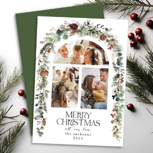 Kerst 3 foto collage boog krans vakantie Kaart
