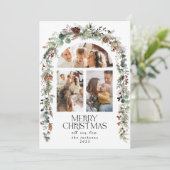 Kerst 3 foto collage boog krans vakantie Kaart (Staand voorkant)