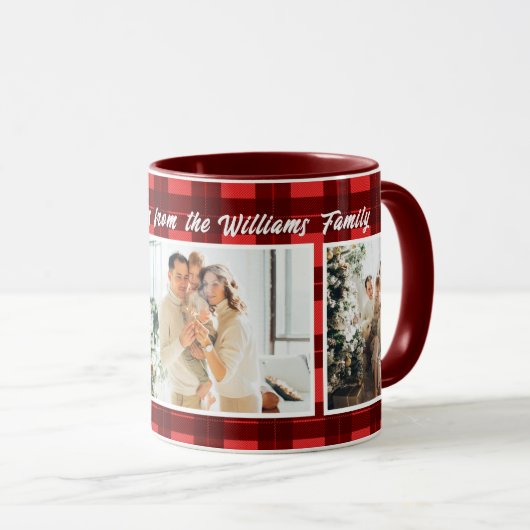 kerst 3 foto ' s collage rode buffalo plaid mok (Voorkant rechts)