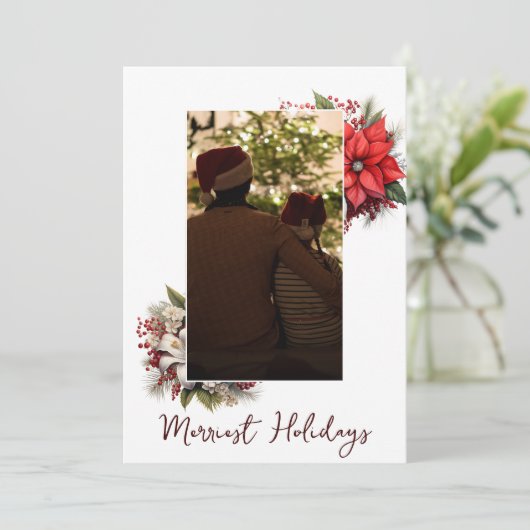 Kerst 3 foto waterverf botanische bloemen kaart (Staand voorkant)