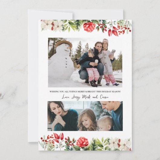 Kerst 3 foto waterverf botanische bloemen kaart (Achterkant)