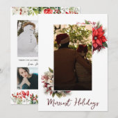 Kerst 3 foto waterverf botanische bloemen kaart (Voorkant / Achterkant)