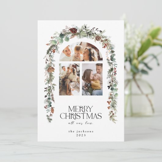 Kerst 3 Fotocollage Lotus Pods Vakantie Kaart (Staand voorkant)