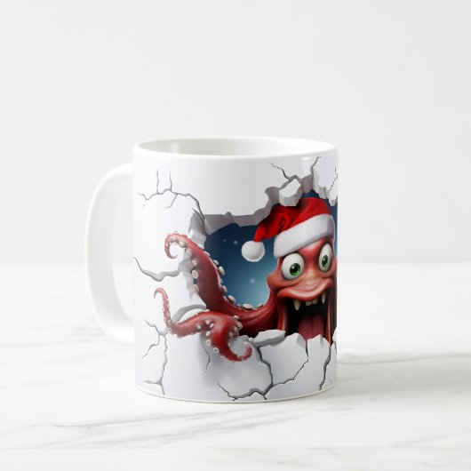 Kerst 3D Octopus Koffiemok (Voorkant links)