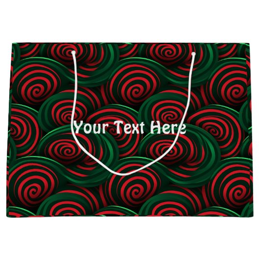 Kerst 3D Rood en Groen Swirls Groot Cadeauzakje (Voorkant)